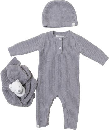 Top Barefoot Dreams Baby Waffle Knit Coverall W/ Hat & Blanket NWT