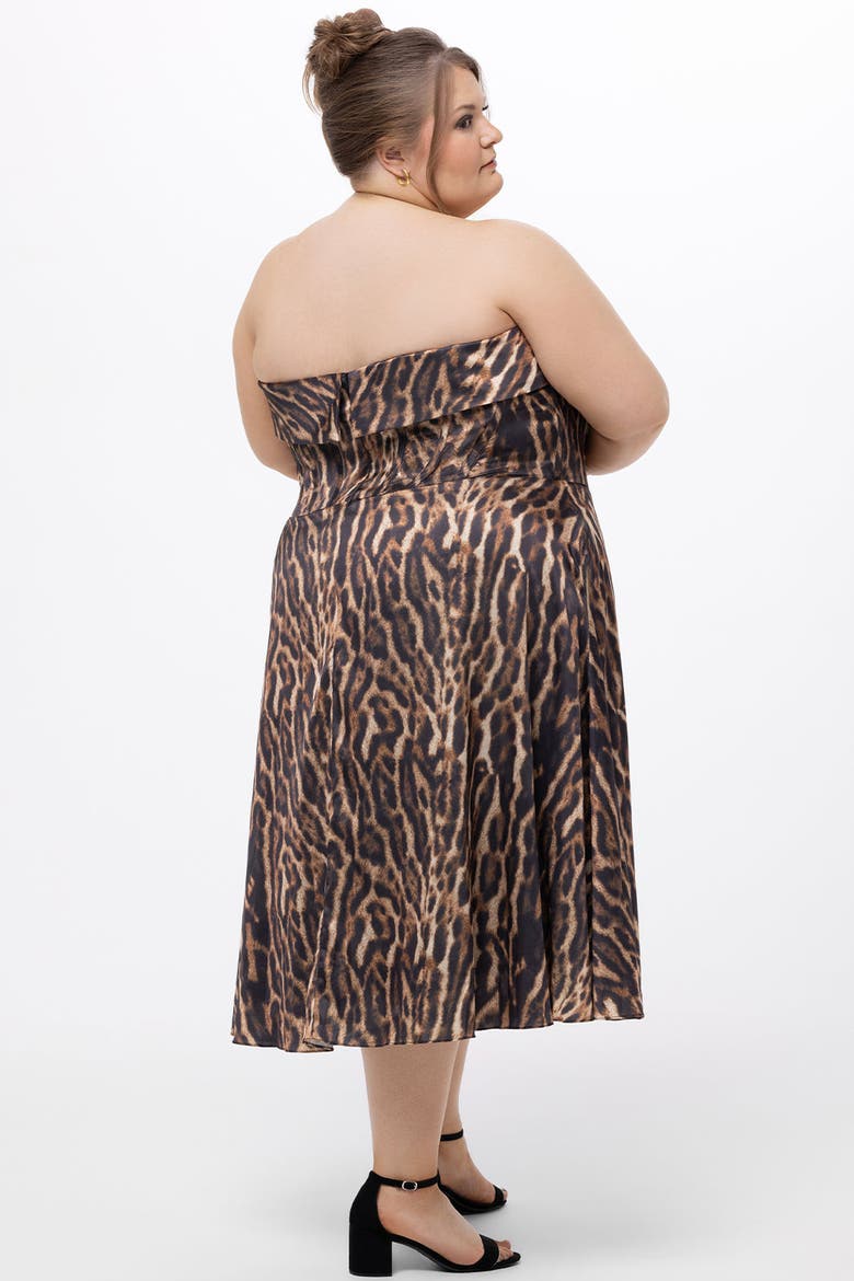 Strapless Animal Print Plus Size Tea Length Dress, Alternate, color, Animal Print