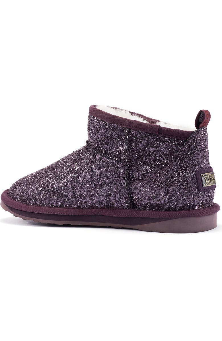 Australia Luxe Collective Cosy Genuine Shearling Glitter Ultra Short Bootie, Alternate, color, Plum