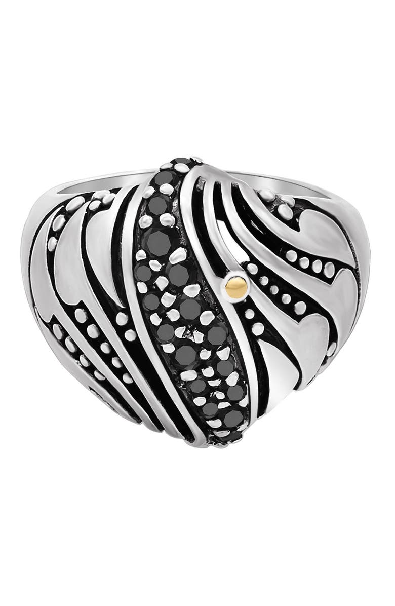 DEVATA Sterling Silver Bali Filigree Black Spinel Dome Ring, Alternate, color, 