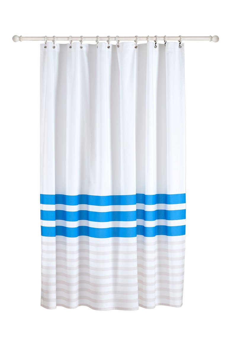 Turkish Peshtemal Shower Curtain, Main, color, SILVER BLUE