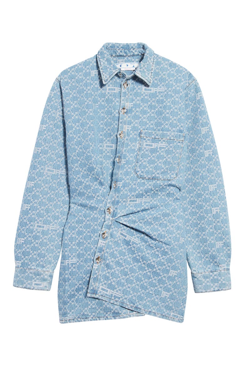 Monogram Twist Long Sleeve Denim Minidress, Alternate, color, LIGHT BLUE