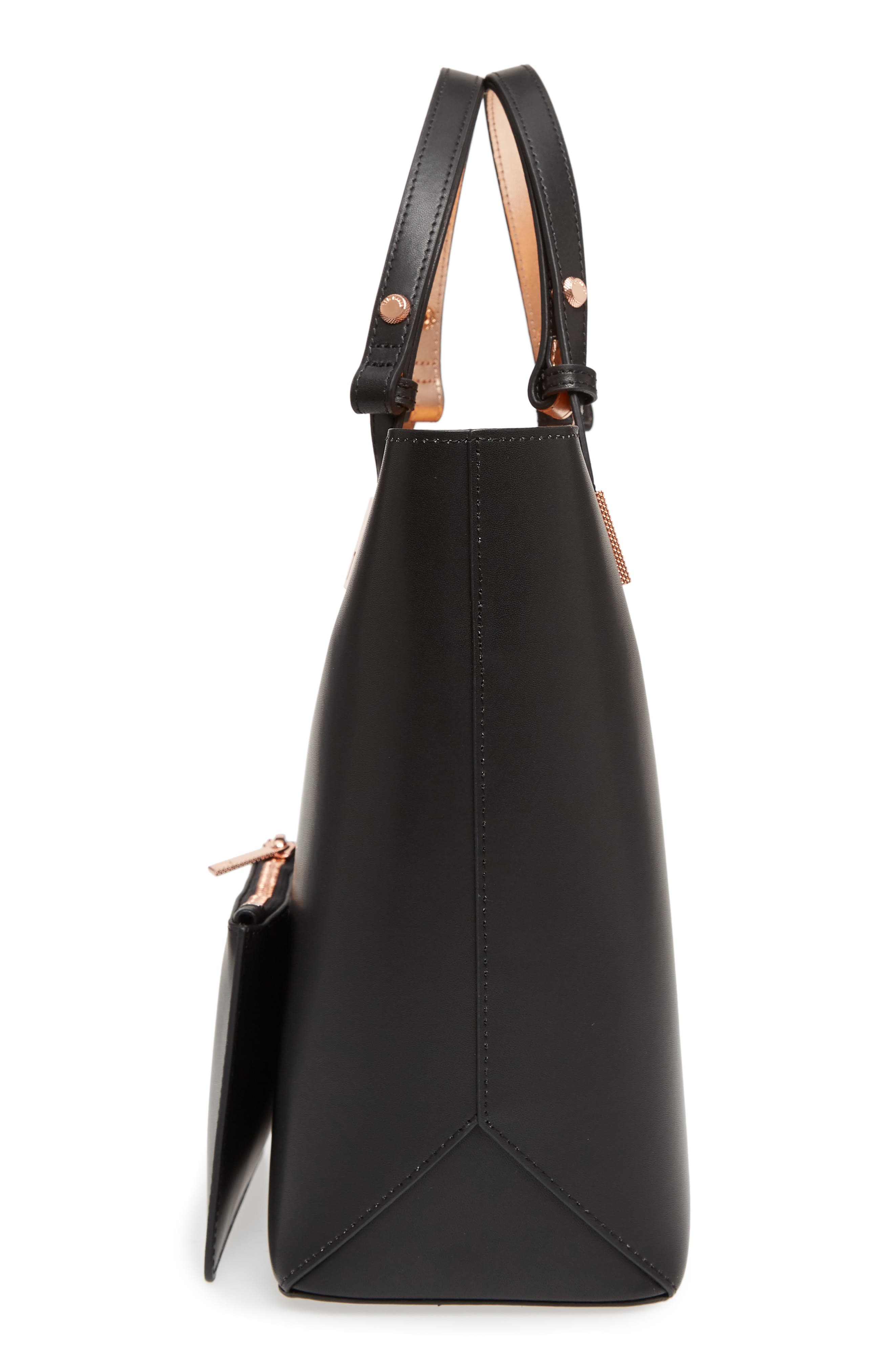 Adjustable Handle Leather Tote, Alternate, color, BLACK