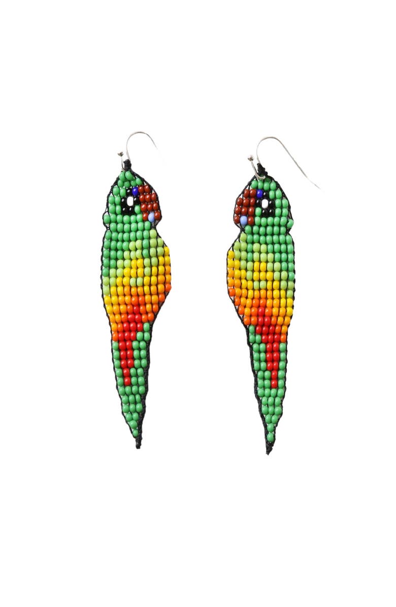 Fosterie Green Parrot Earrings, Main, color, 