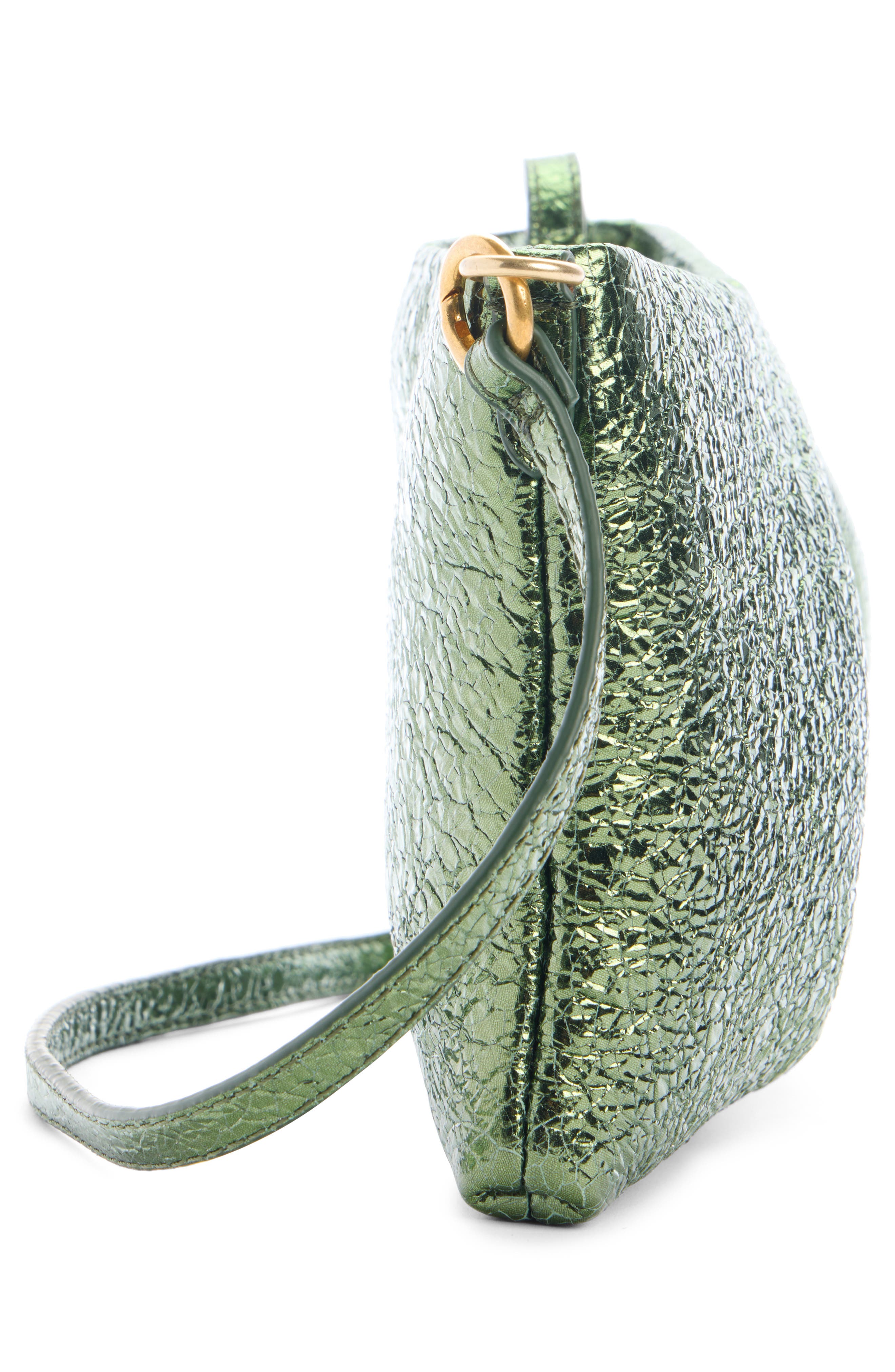 Dries Van Noten Folded Metallic Leather Crossbody Bag, Alternate, color, Light Green