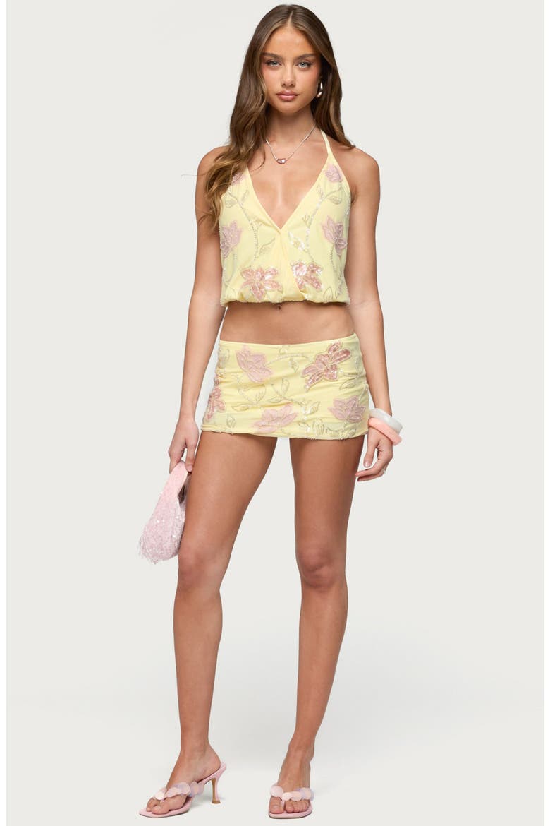 Mena Sequin Floral Miniskort, Alternate, color, LIGHT-YELLOW