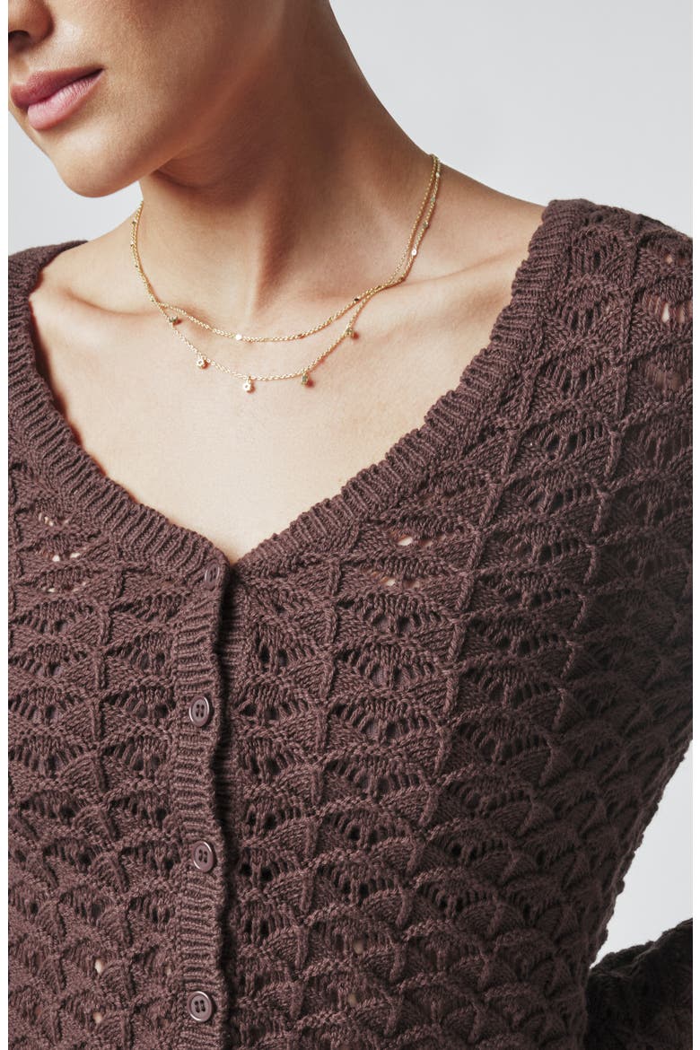 Textured Knit Cropped Cardigan, Alternate, color, CANYON BROWN