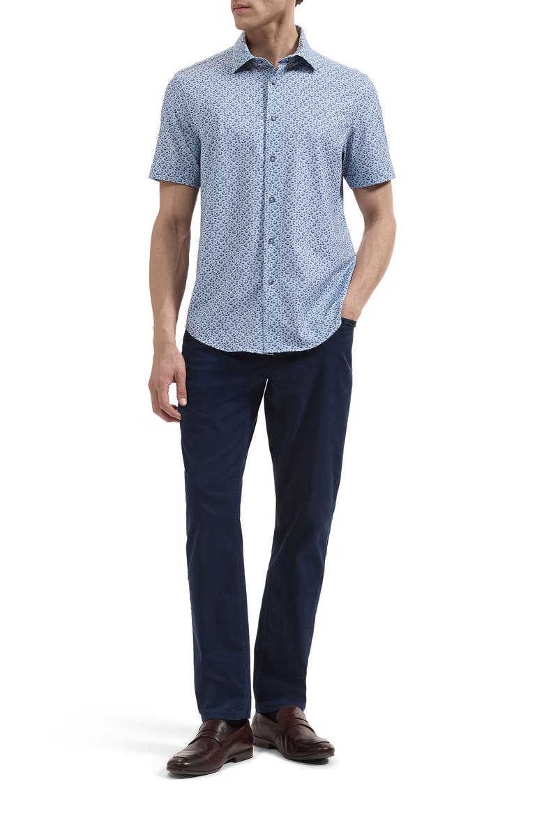 Miles OoohCotton® Print Short Sleeve Button-Up Shirt, Alternate, color, HAZY BLUE
