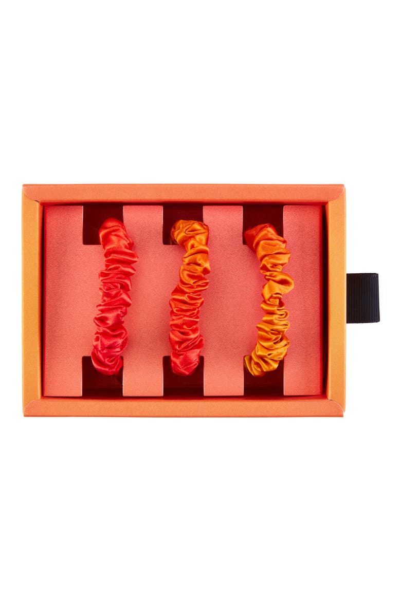 3-Pack Skinny Silk Scrunchies, Alternate, color, ORANGE OMBRE