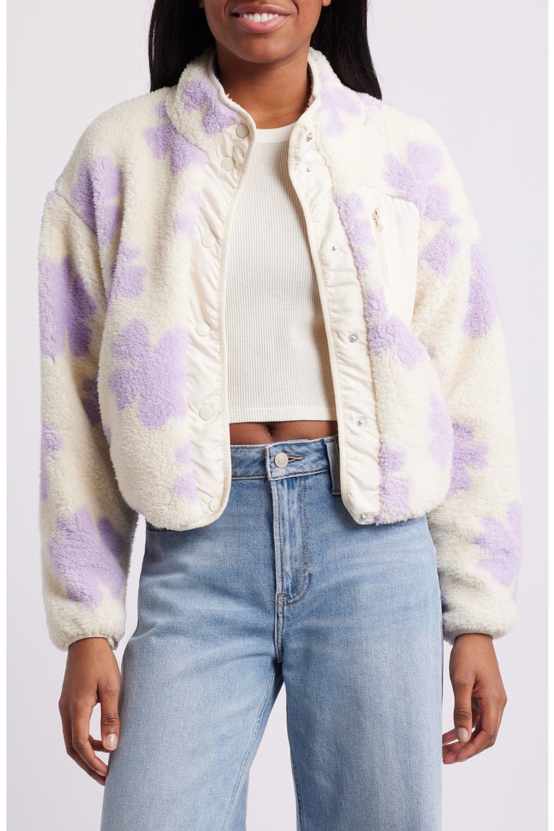 High Pile Fleece Floral Jacket, Main, color, LAVENDER CREAM FLORAL