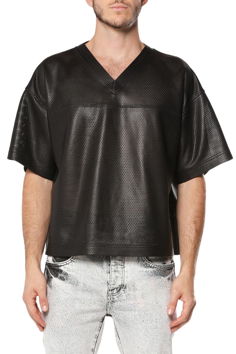 Leather Mesh T-Shirt, Main, color, BLACK
