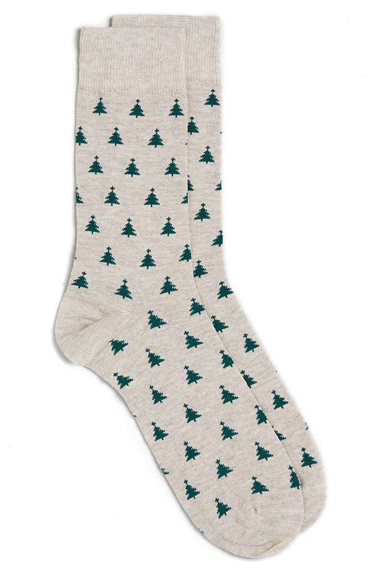 Christmas Tree Pattern Socks, Main, color, GREEN