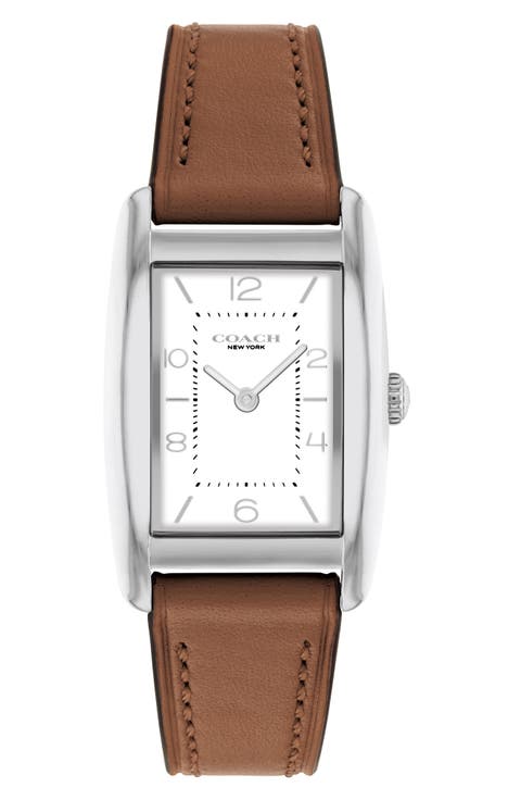 Reese Rectangular Leather Strap Watch, 24mm