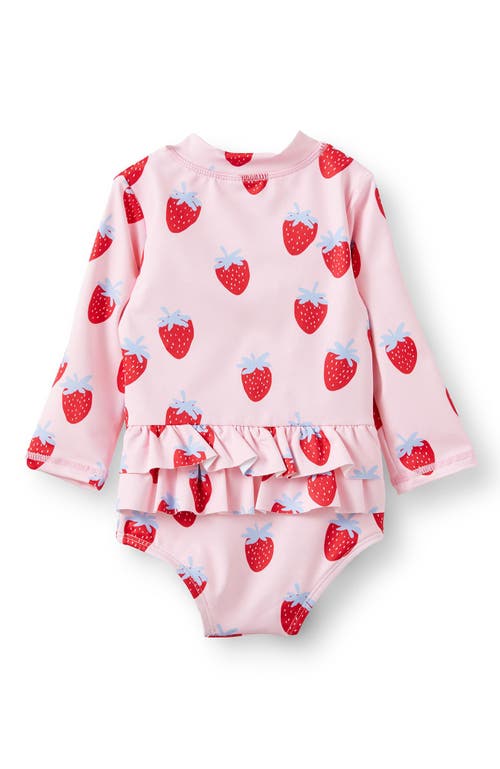 Shop Cotton On Kids Lucy Long Sleeve Ruffle Back Swimsuit In Blush Pink Strawberry Patch