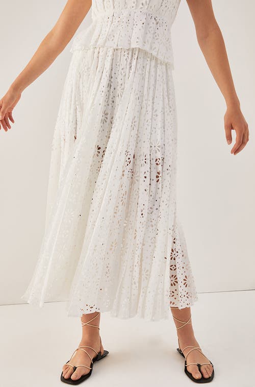 Rebecca Taylor Geo Eyelet Pleated Maxi Skirt In Milk