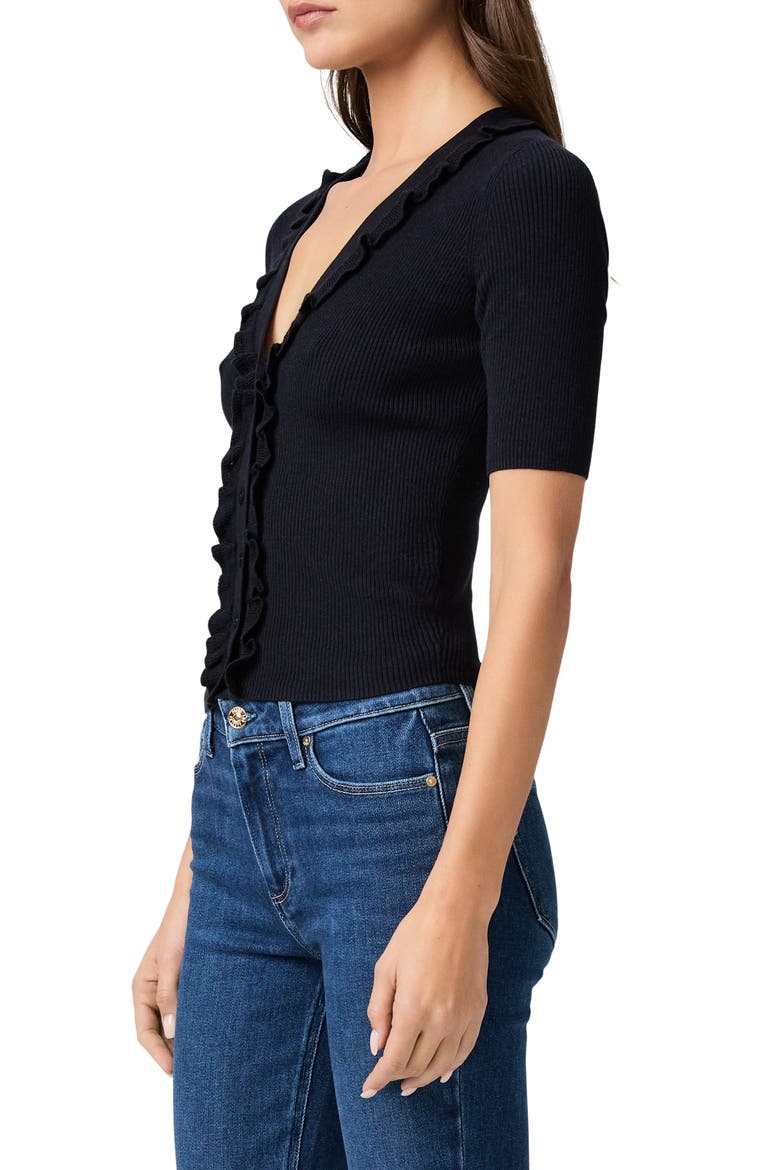 Demetra Ruffle Rib Short Sleeve Cardigan, Alternate, color, DEEP NAVY