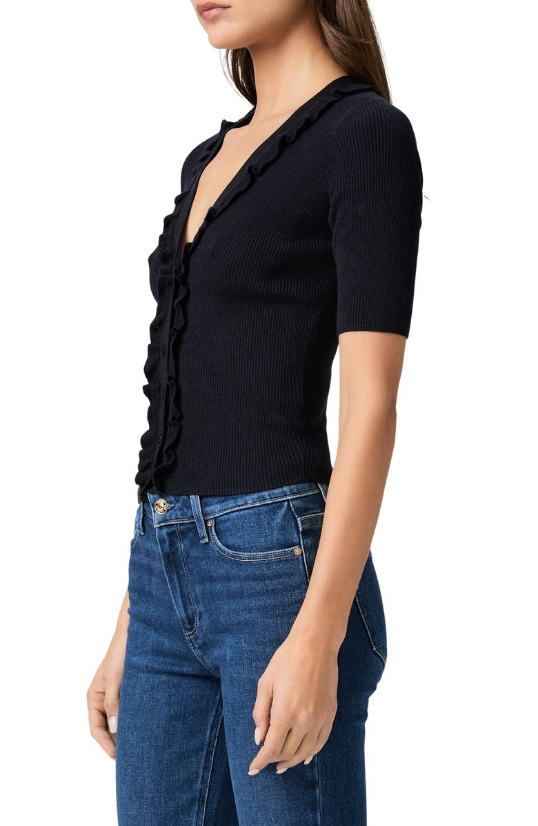 PAIGE Demetra Ruffle Rib Short Sleeve Cardigan, Alternate, color, Deep Navy