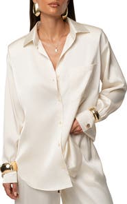 JLUXLABEL Island Ease Collared Satin Top
