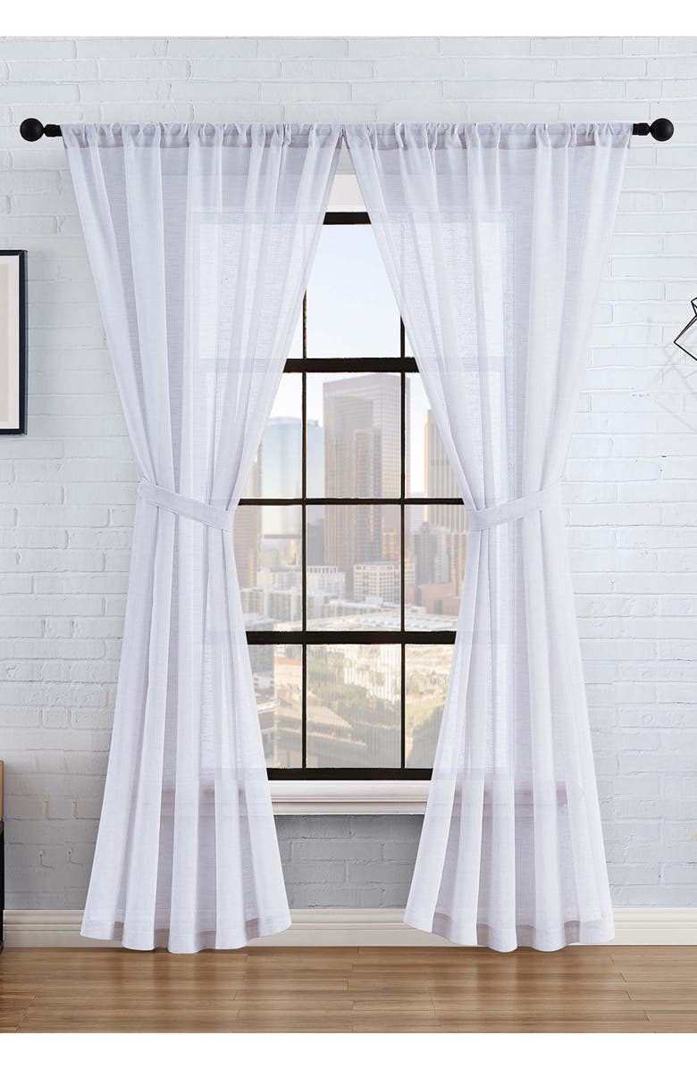 Lucky Brand Onyx Textured Sheer Set of 2 Curtain Panels, Alternate, color, White
