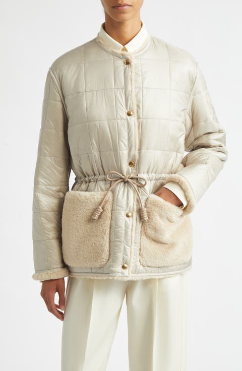 Tipule Box Quilted Down Jacket with Faux Fur Trim