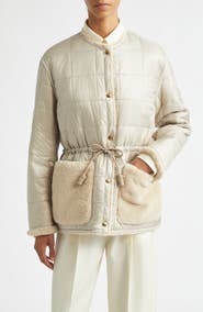 Moncler Tipule Box Quilted Down Jacket with Faux Fur Trim