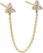 BY ADINA EDEN Diamond Trio Cluster Chain Double Stud Earring 14K