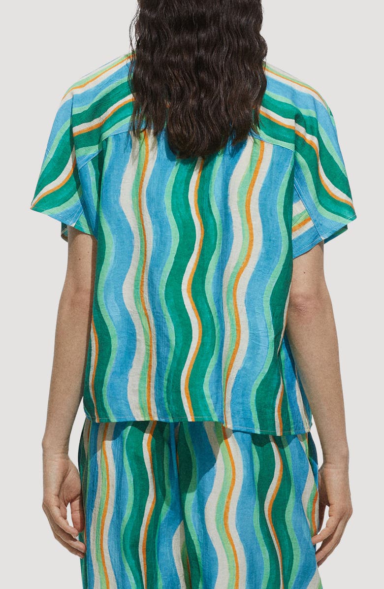 MANGO Wavy Print Short Sleeve Button-Up Shirt, Alternate, color, 