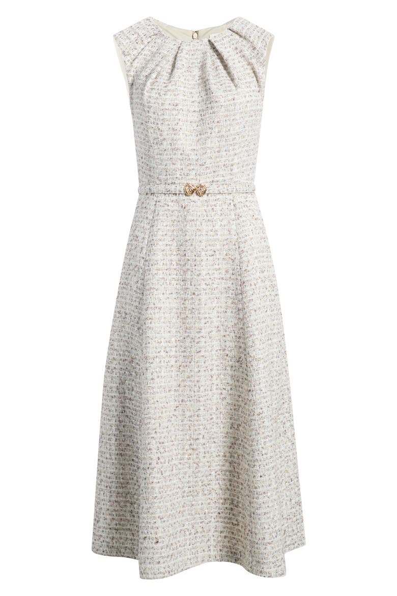 Fit & Flare Tweed Midi Dress, Main, color, LIGHT MACADAMIA MULTI