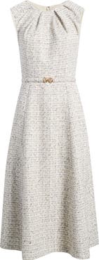 AK ANNE KLEIN Fit & Flare Tweed Midi Dress