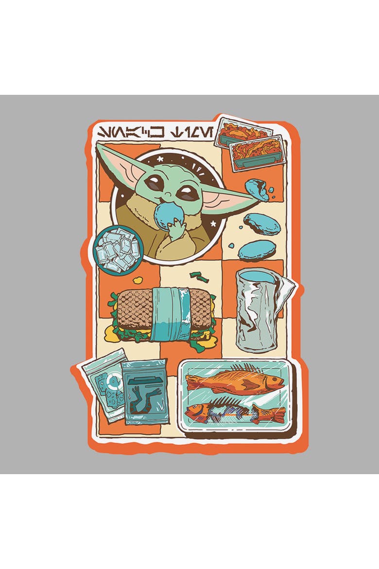 Boy's Star Wars The Mandalorian and Grogu Snack Time Comic Foods  Graphic T-Shirt, Alternate, color, Sport Grey