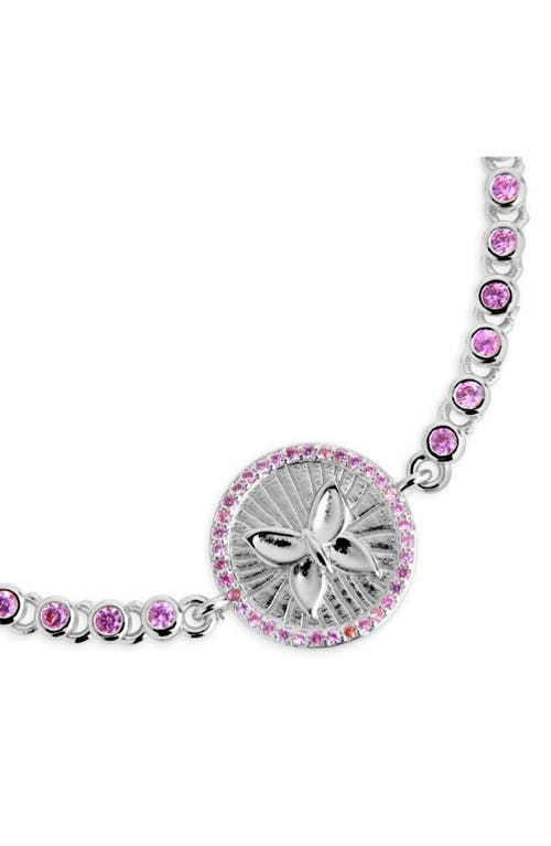 Sterling Forever Silver-tone Or Gold-tone Pink Cubic Zirconia Butterfly Bindi Bolo Bracelet