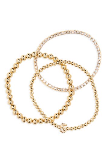Leith 3-pack Initial Bead Bracelet In S- Clear- Gold