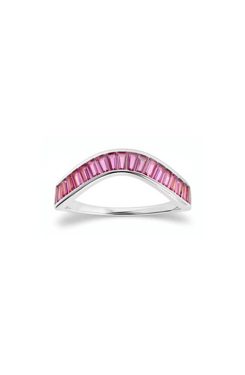 Pink Baguette Cubic Zirconia Swirl Band Ring