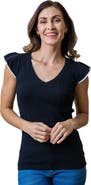 Hope & Henry Women's Flutter Sleeve Sweater Top