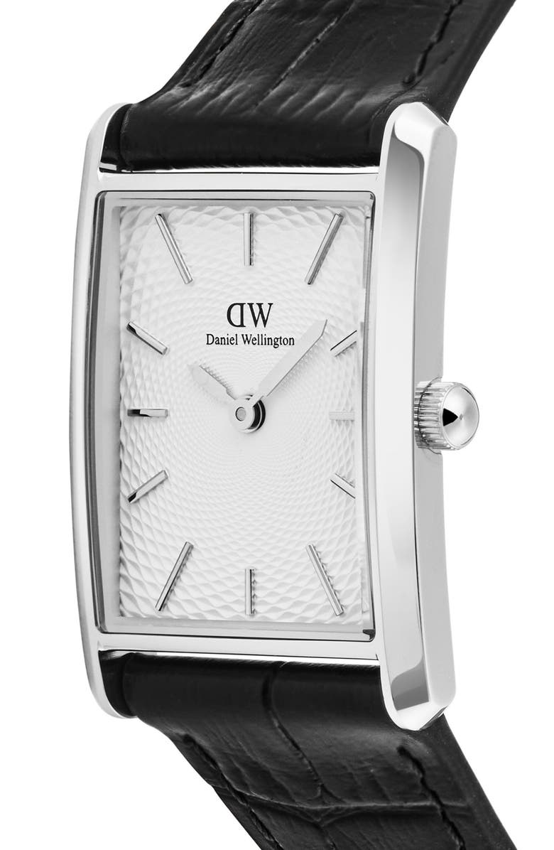 Daniel Wellington Bound Tank Leather Strap Watch, 22mm x 32mm, Alternate, color, Silver-Tone
