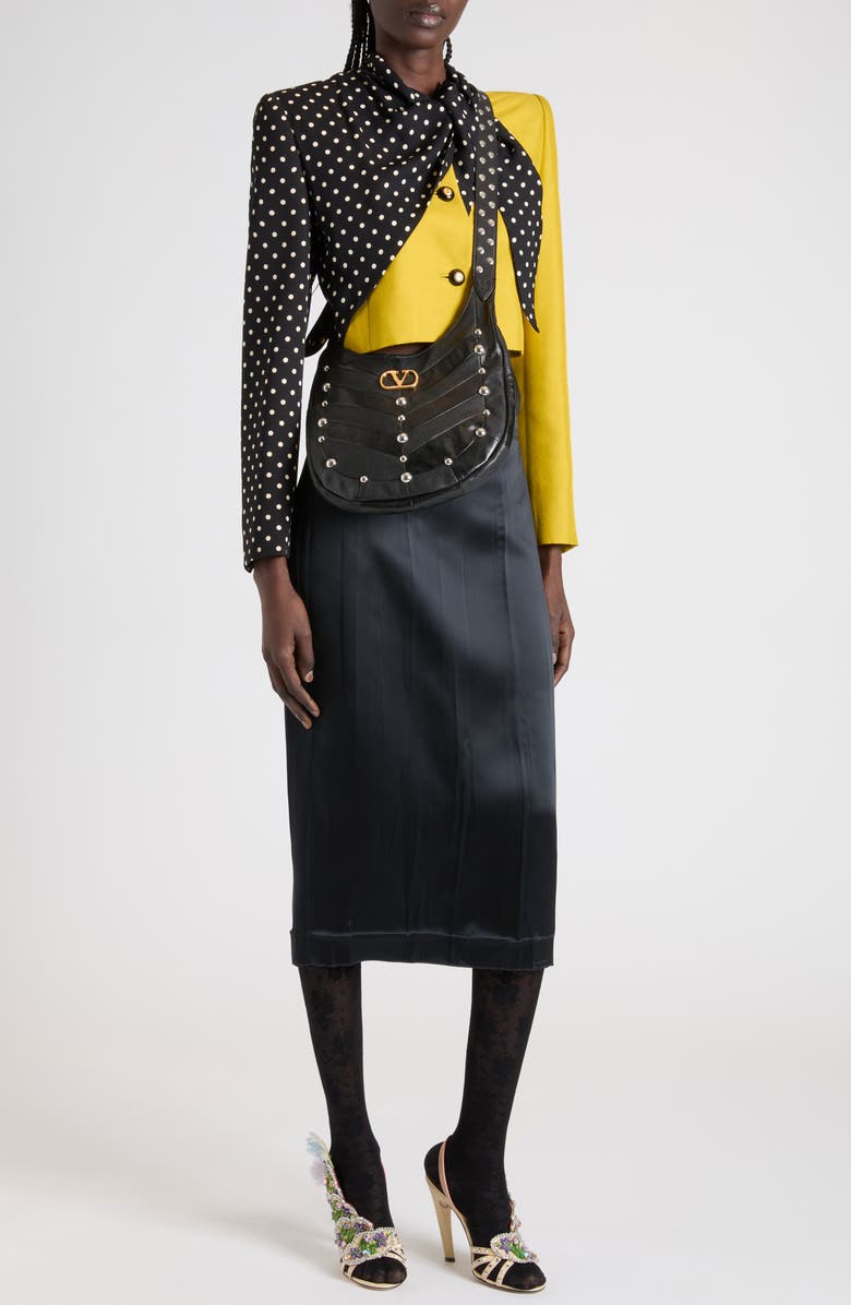 Valentino Contrast Silk Shantung Crop Jacket, Alternate, color, Yellow