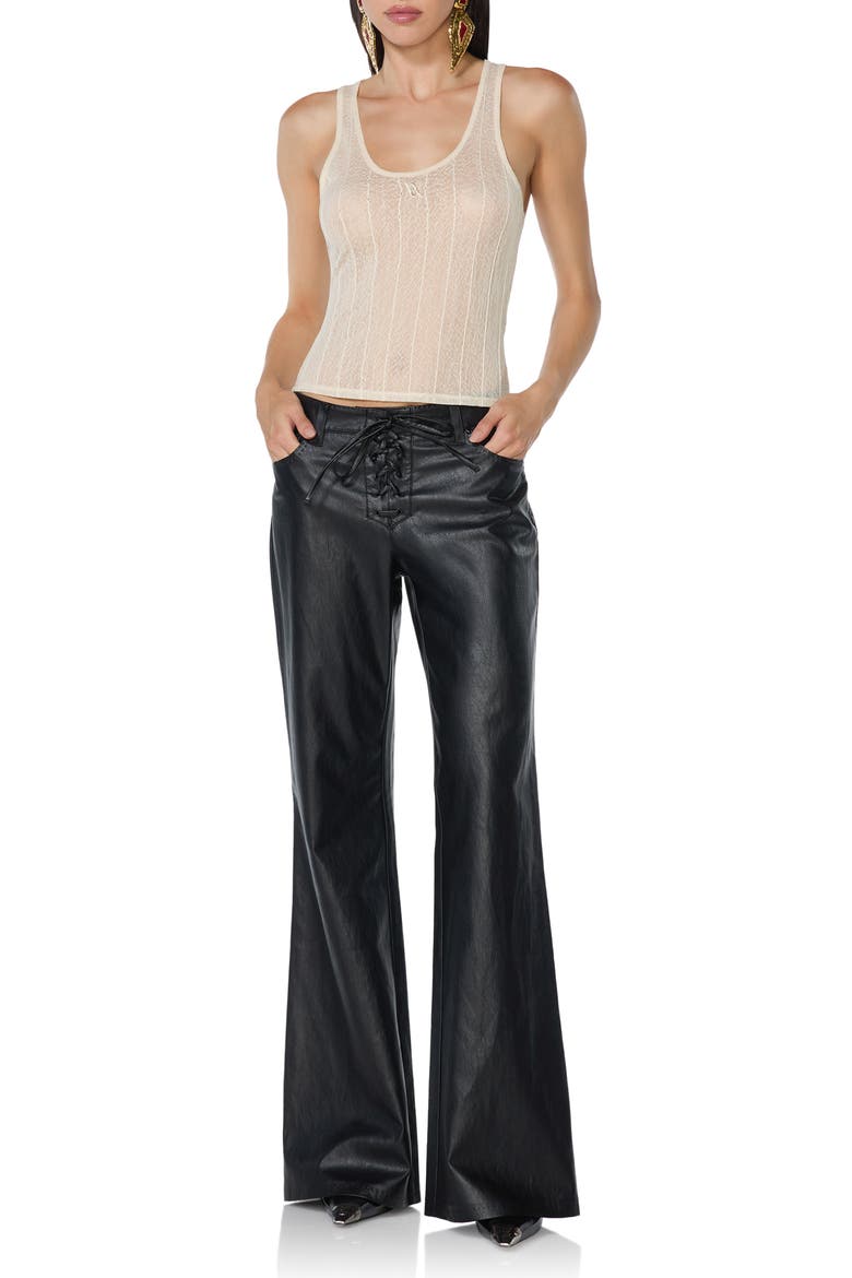 Lace Up Low Rise Flare Faux Leather Pants, Alternate, color, NOIR