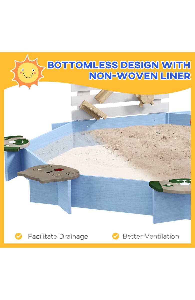Outsunny Wooden Sandbox with 6 Seats & Water/Sand Toys, Alternate, color,