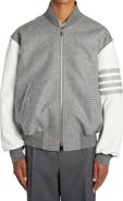 Thom Browne 4-Bar Oversize Wool & Leather Bomber Jacket