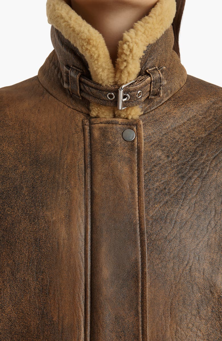 Khaite Sandor Distressed Leather Bomber Jacket, Alternate, color, Dark Brown