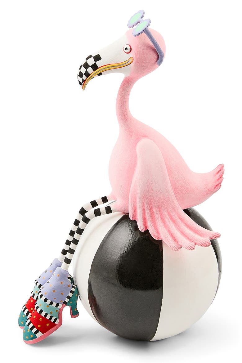 Patience Brewster Shelia Flamingo on Ball Figurine, Alternate, color, PINK