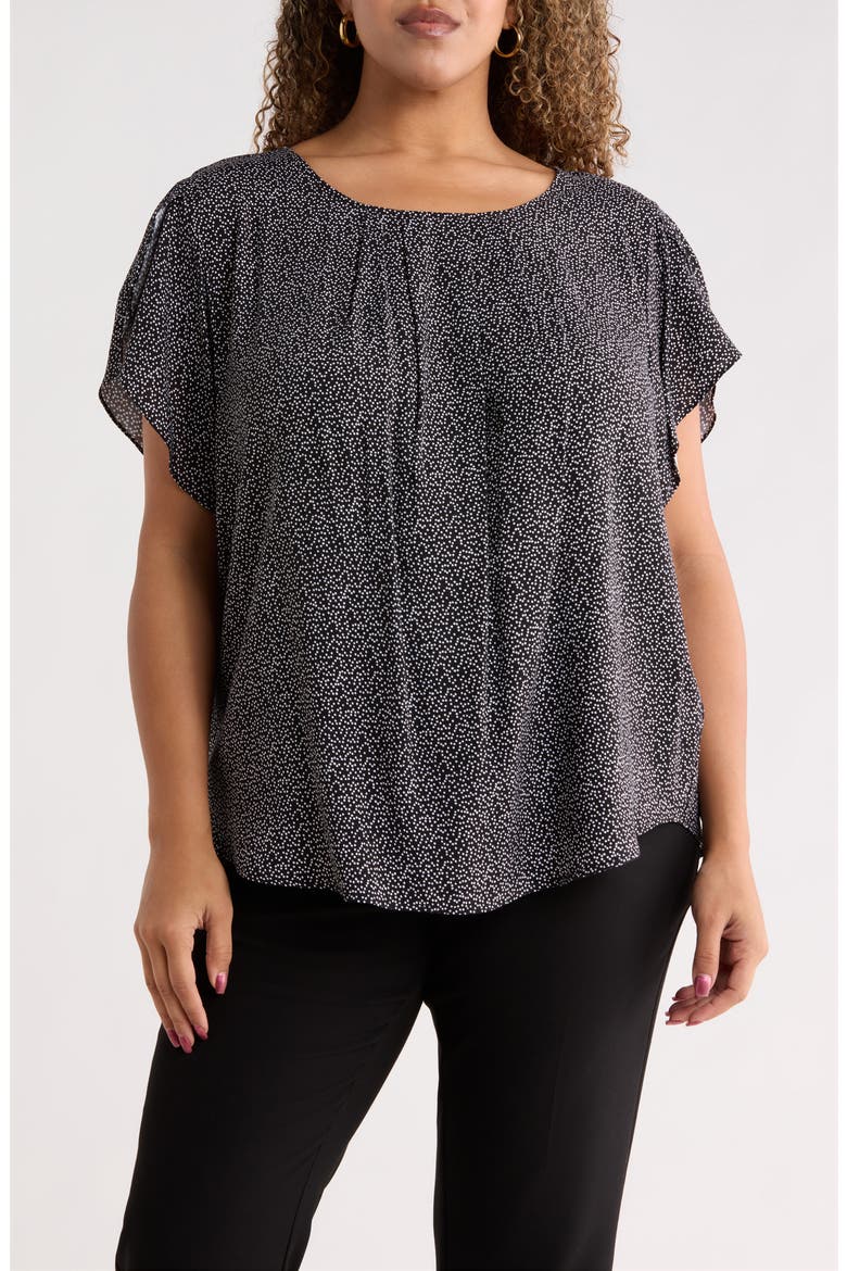 Dot Print Short Sleeve Top, Main, color, BLACK