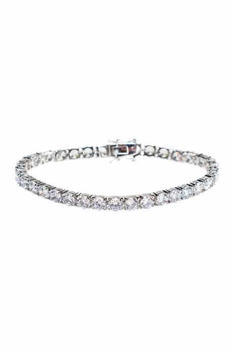 CZ by Kenneth Jay Lane Rhodium Plated Round CZ Tennis Bracelet
