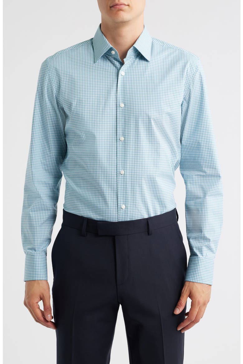 Hank Kent Slim Fit Check Stretch Cotton Dress Shirt, Main, color, LIGHT BLUE