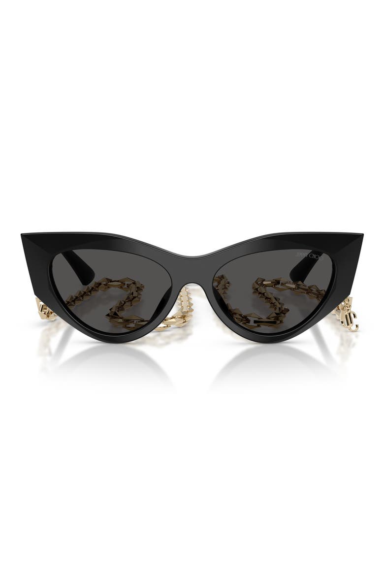 53mm Cat Eye Sunglasses with Embellished Chain, Main, color, BLACK/ DARK GREY