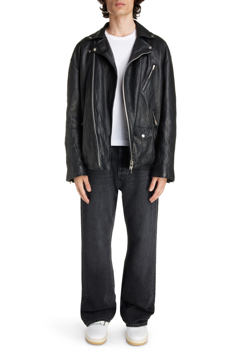Acne Studios Oversize Leather Motorcycle Jacket, Alternate, color,