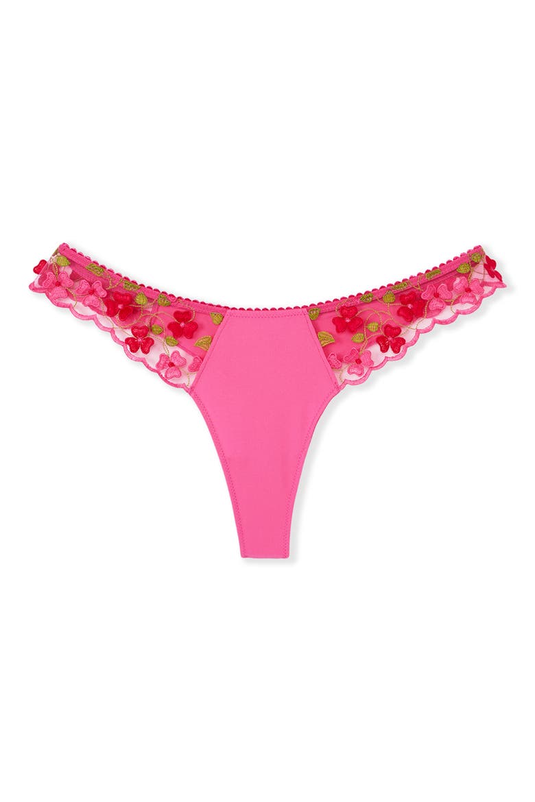 Amour Embroidered Tanga Thong, Alternate, color, FUCHSIA