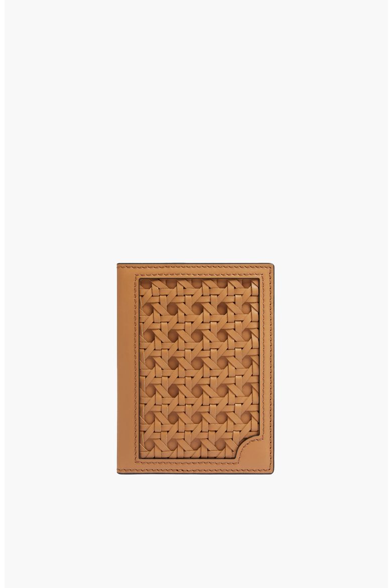 Double Calfskin Paglia di Vienna Weave Passport Holder, Main, color, Walnut