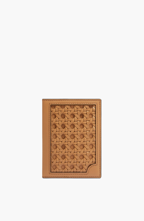 Aviteur Double Calfskin Paglia Di Vienna Weave Passport Holder In Brown