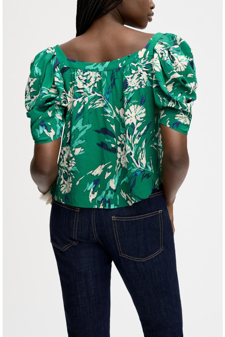 Square Neck Puff Sleeve Shirt, Alternate, color, DARK SPRING GREEN